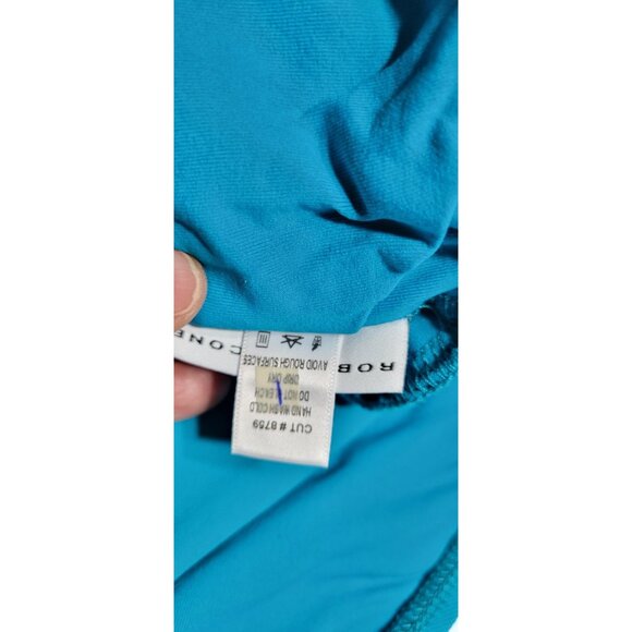 Robin Piccone Ava Tie Cropped T-Shirt Tank Swim Teal Blue Hipster Bikini Set M - Picture 4 of 13